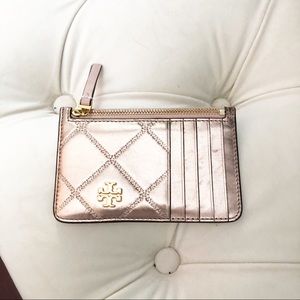 Tory Burch Rose Gold Quilted Leather Card Case